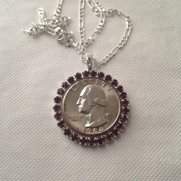 1964 Silver Quarter Dollar Coin, 16in 925 Chain - Picture 1 of 6